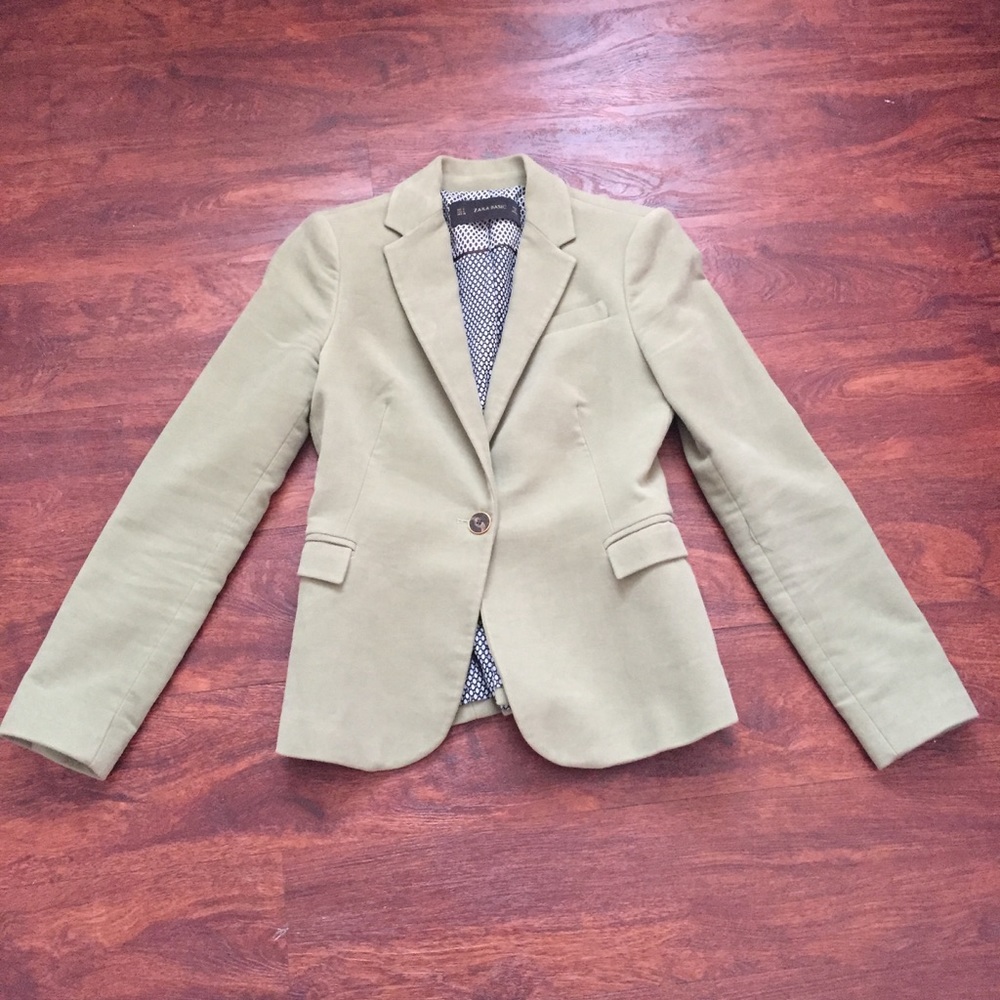 Zara Pastel Green Blazer with Brown Elbow Patches